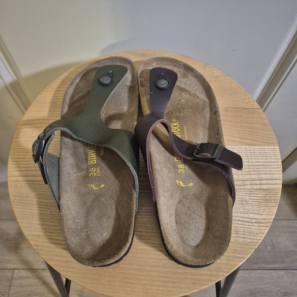 Birkenstock Olive and Burgundy Sandals